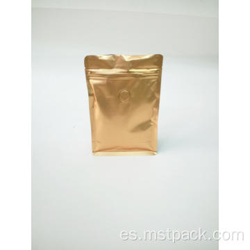 Bolsa de fondo plano de café dorado con cremallera